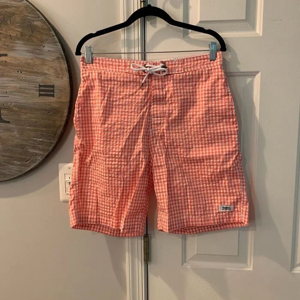 Trunks Surf & Swim Co. Coral Gingham Swim Trunks L